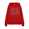 Damen Kapuzenjacke mit einzigartigem Skelett-Design und funkelnden Strasssteinen R&B