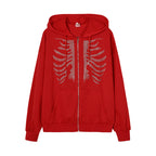 Damen Kapuzenjacke mit einzigartigem Skelett-Design und funkelnden Strasssteinen R&B