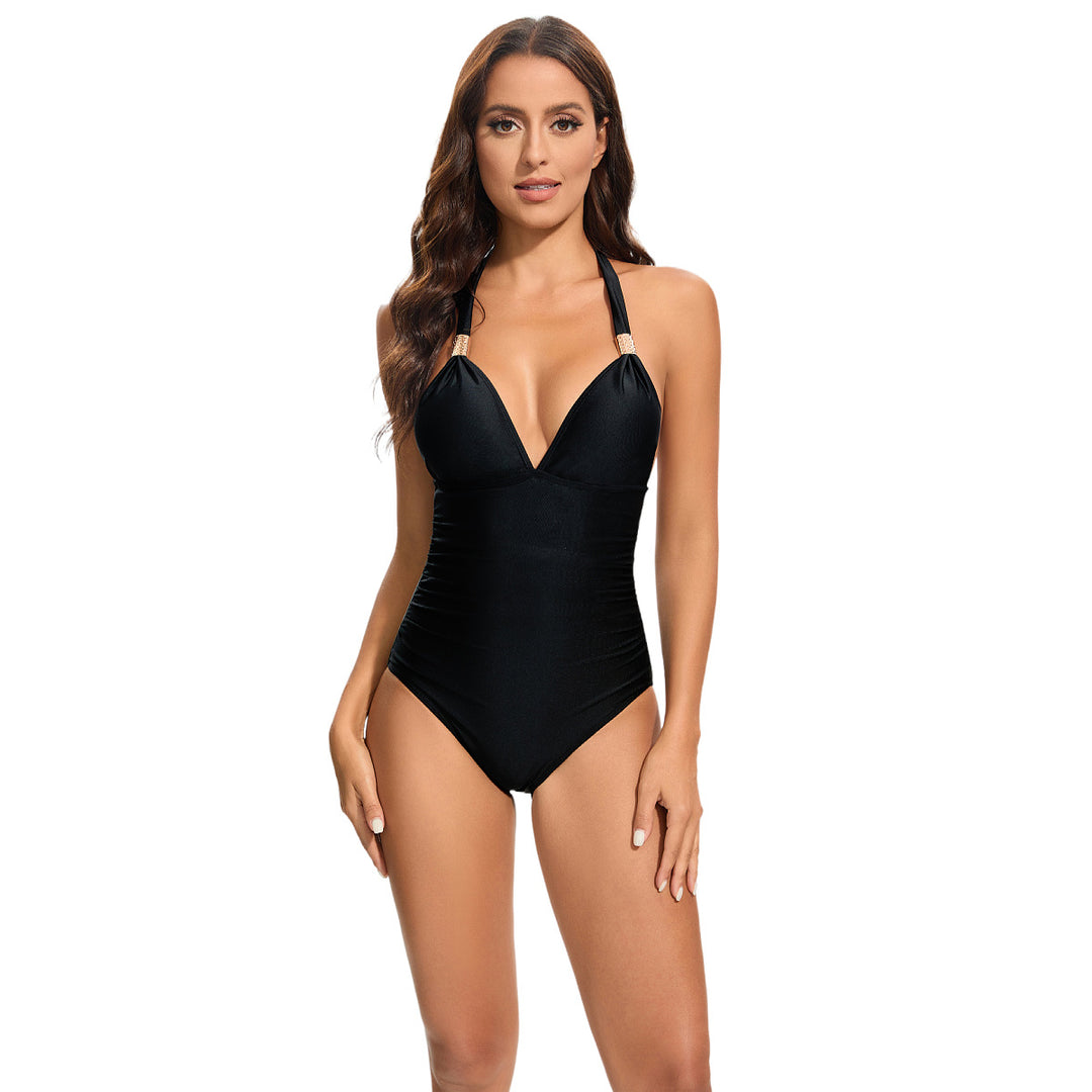 Damen Eleganter Badeanzug mit tiefem V-Ausschnitt und verstellbaren Trägern R&B