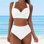 Damen Hochtaillierter Karobikini mit gerafftem Oberteil R&B