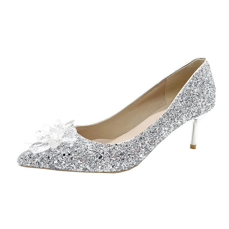 Damen glitzernde High Heels mit eleganter Blütenapplikation R&B