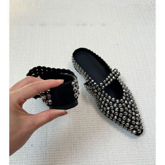 Damen elegante und glamouröse Mules mit Strassverzierungen R&B