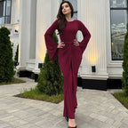 Damen Elegantes Maxikleid mit geschwungenem Saum und lässigen Fledermausärmeln