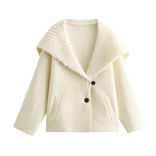 Damen Kuschelige Fleecejacke mit breitem Kragen R&B