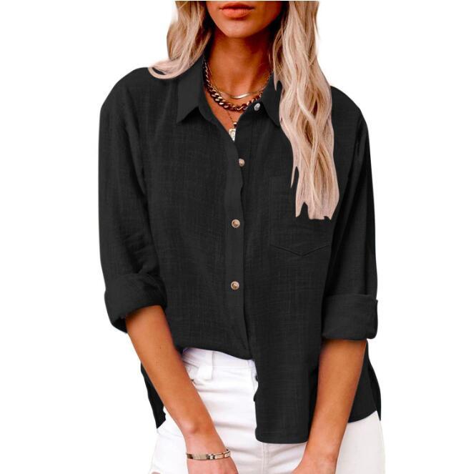 Damen lässige Leinenbluse mit kurzem Arm und Knopfdetails R&B