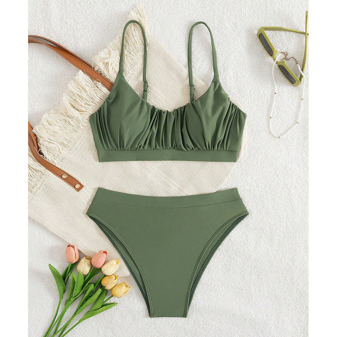 Damen Push-Up Bikini mit gerafftem Oberteil und hohem Bund R&B