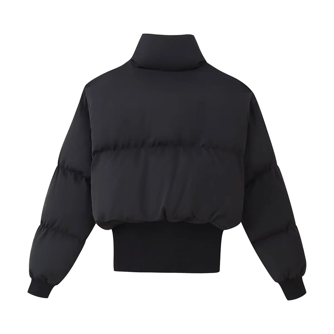 Damen modische cropped Daunenjacke mit hohem Kragen und praktischen Taschen R&B