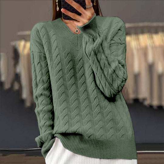 R&B | Strickpullover mit Flechtmuster und V-ausschnitt Acryl Weich und Warm
