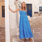 Damen Maxikleid mit verspielten Trägern und frischem Blumenmuster R&B