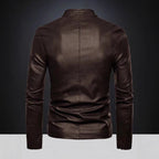 Herren Kunstlederjacke mit asymmetrischem Reißverschluss und Stehkragen