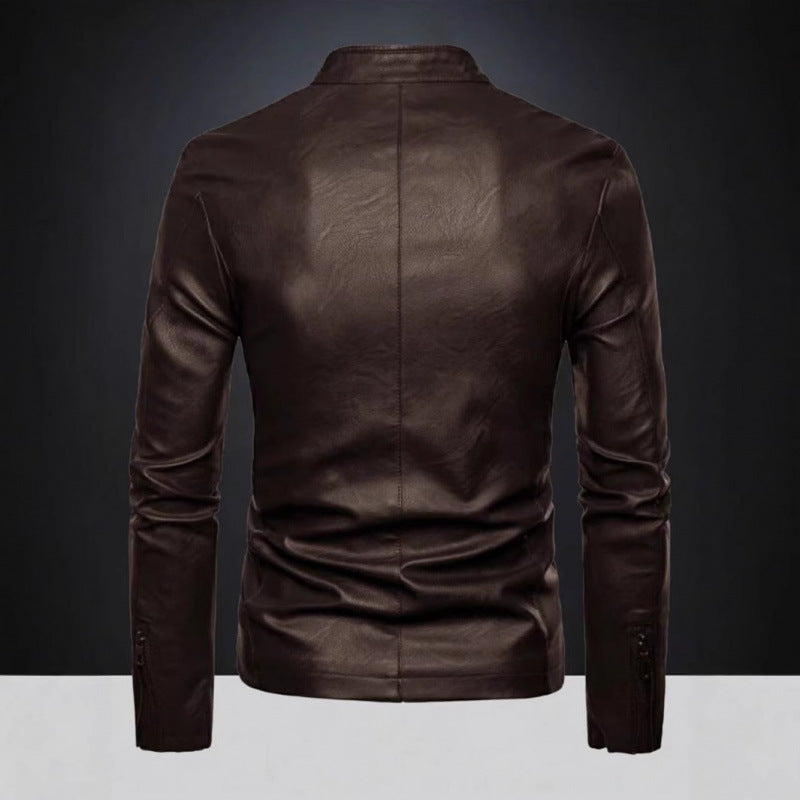 Herren Kunstlederjacke mit asymmetrischem Reißverschluss und Stehkragen