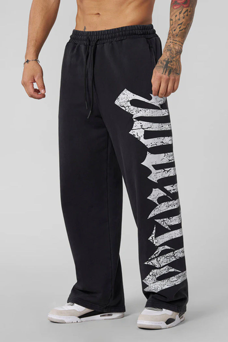 Herren nan weite Sweathose aus angerautem Fleece mit seitlichem Vintage-Print und Kordelbund R&B