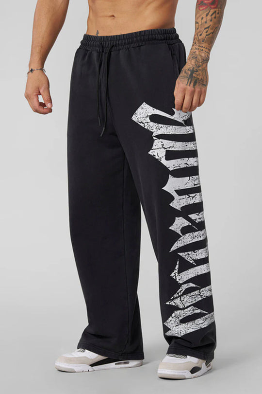 Herren nan weite Sweathose aus angerautem Fleece mit seitlichem Vintage-Print und Kordelbund R&B