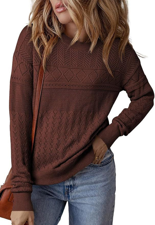 Damen Strickpullover mit strukturiertem Muster und Rundhalsausschnitt R&B