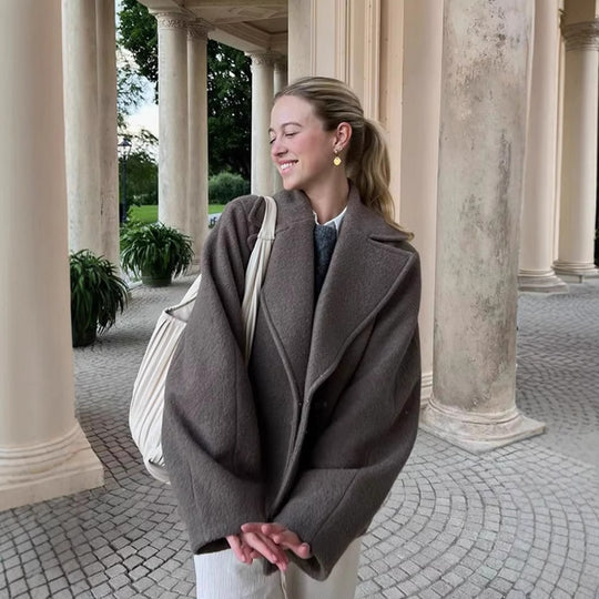 Damen elegante und warme Wolljacke mit Reverskragen R&B