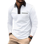 Herren Modisches Langarm-Polohemd mit Reißverschluss und Brusttasche R&B