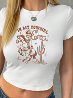 Damen Crop-T-Shirt mit kreativem Telefon-Design R&B