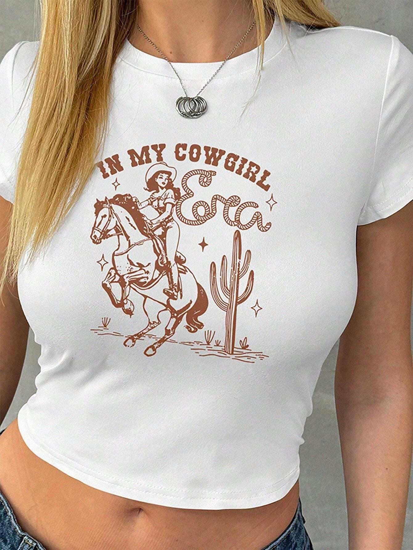 Damen Crop-T-Shirt mit kreativem Telefon-Design R&B