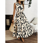 Damen Maxi-Kleid mit maskulinem Blätterdruck und tailliertem Gürtel R&B
