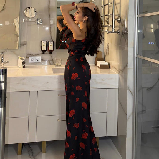 Damen Maxi-Kleid mit asymmetrischem Design und eleganten floralem Muster R&B