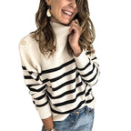 Damen modischer Strickpullover mit hochschließendem Kragen und Knopfdetails R&B