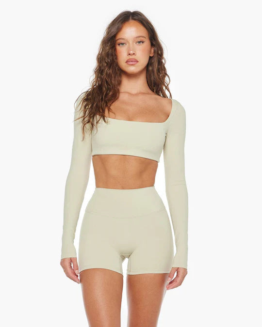 Damen Sportliches Langarm Crop-Top R&B