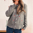 Damen Strickjacke mit liR&Bevollem Blumen- und Kirschdesign R&B