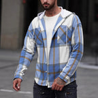 Herren Flanelljacke im lässigen Karomuster mit Kapuze und zwei Taschen R&B
