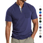 Herren Kurzarm-Henley-T-Shirt mit praktischer Brusttasche und modernem Kragen R&B