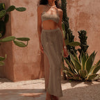 Damen Häkel-Bikini-Set mit langem Rock und verstellbaren Trägern R&B