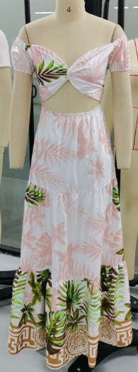 Damen Maxikleid mit floralem Cut-Out Design und Puffärmeln R&B