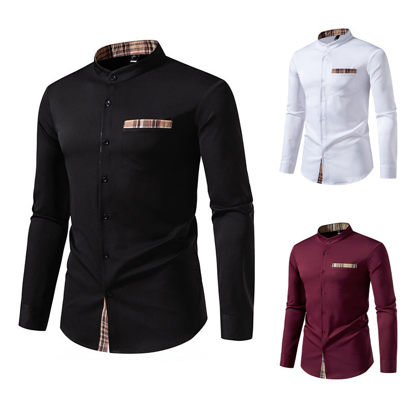 Herren elegantes Langarmhemd mit karierten Akzenten R&B