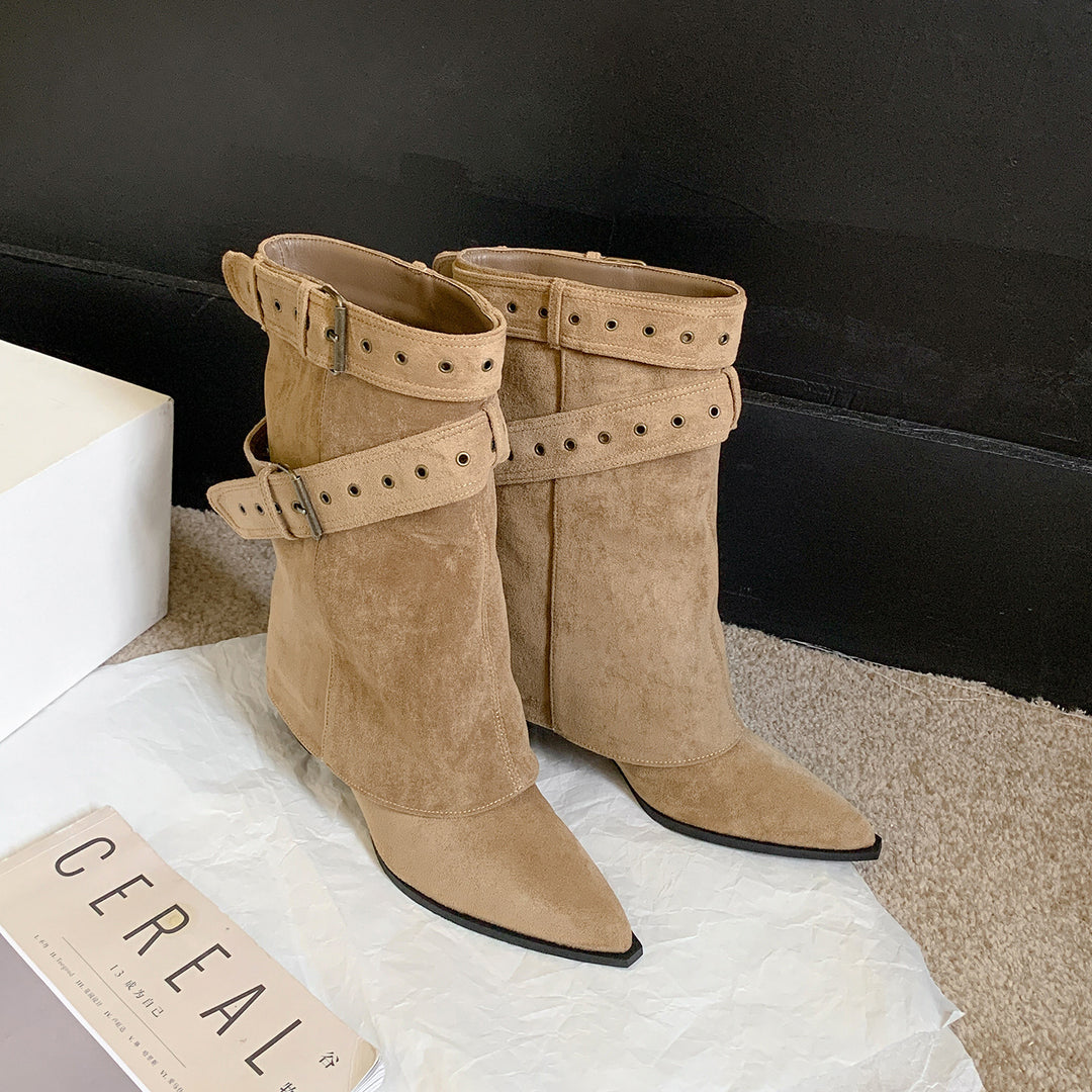 Damen Stiefeletten mit modischem Riemen und elegantem Blockabsatz R&B