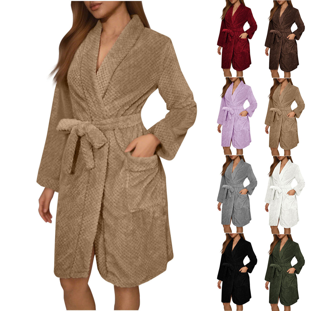 Damen Kuscheliger Bademantel mit Gürtel und Taschen R&B