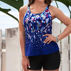 Damen Sportlicher Tankini mit Shorts und verspieltem Muster R&B