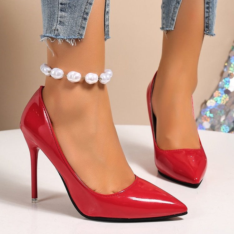 Damen elegante Pumps mit spitzem Zehenbereich und glänzender Oberfläche R&B