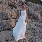 Damen Elegantes Maxikleid aus Leinen mit Querriemen R&B