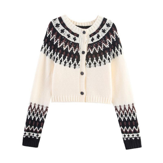 Damen gestrickte Winterjacke mit traditionellem Muster und Knöpfen R&B