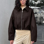 Damen modische cropped jacke mit voluminösen Ärmeln R&B