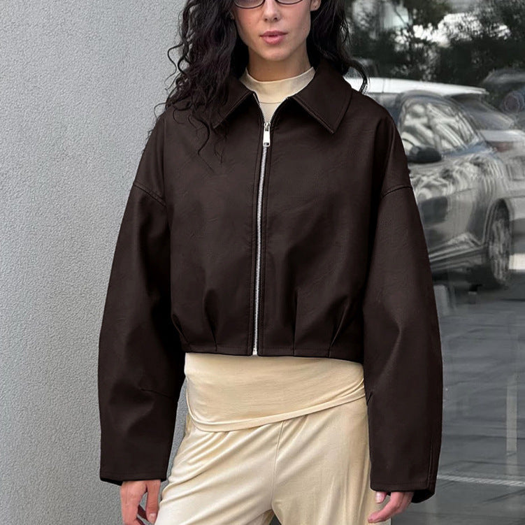 Damen modische cropped jacke mit voluminösen Ärmeln R&B