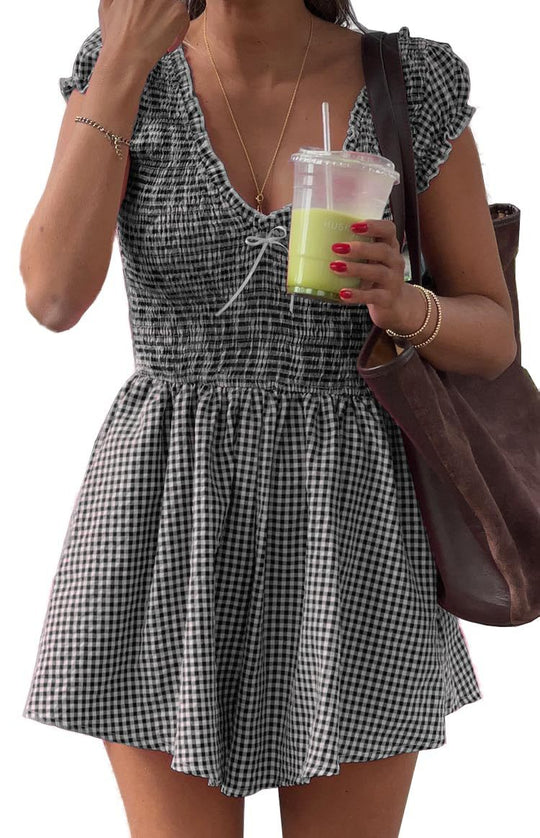 Damen Eingekräuseltes Kurzkleid mit V-Ausschnitt und Rüschendetails R&B