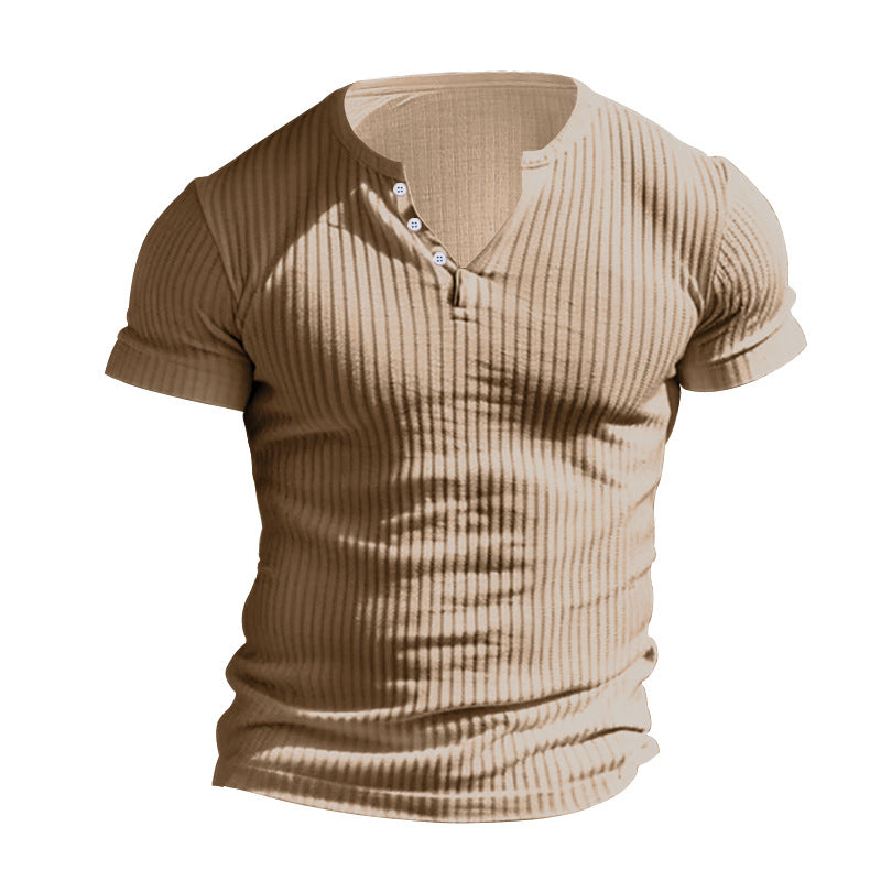 Herren kurzärmeliges Henley-T-Shirt mit strukturiertem Rippdesign und praktischem Knopfverschluss R&B