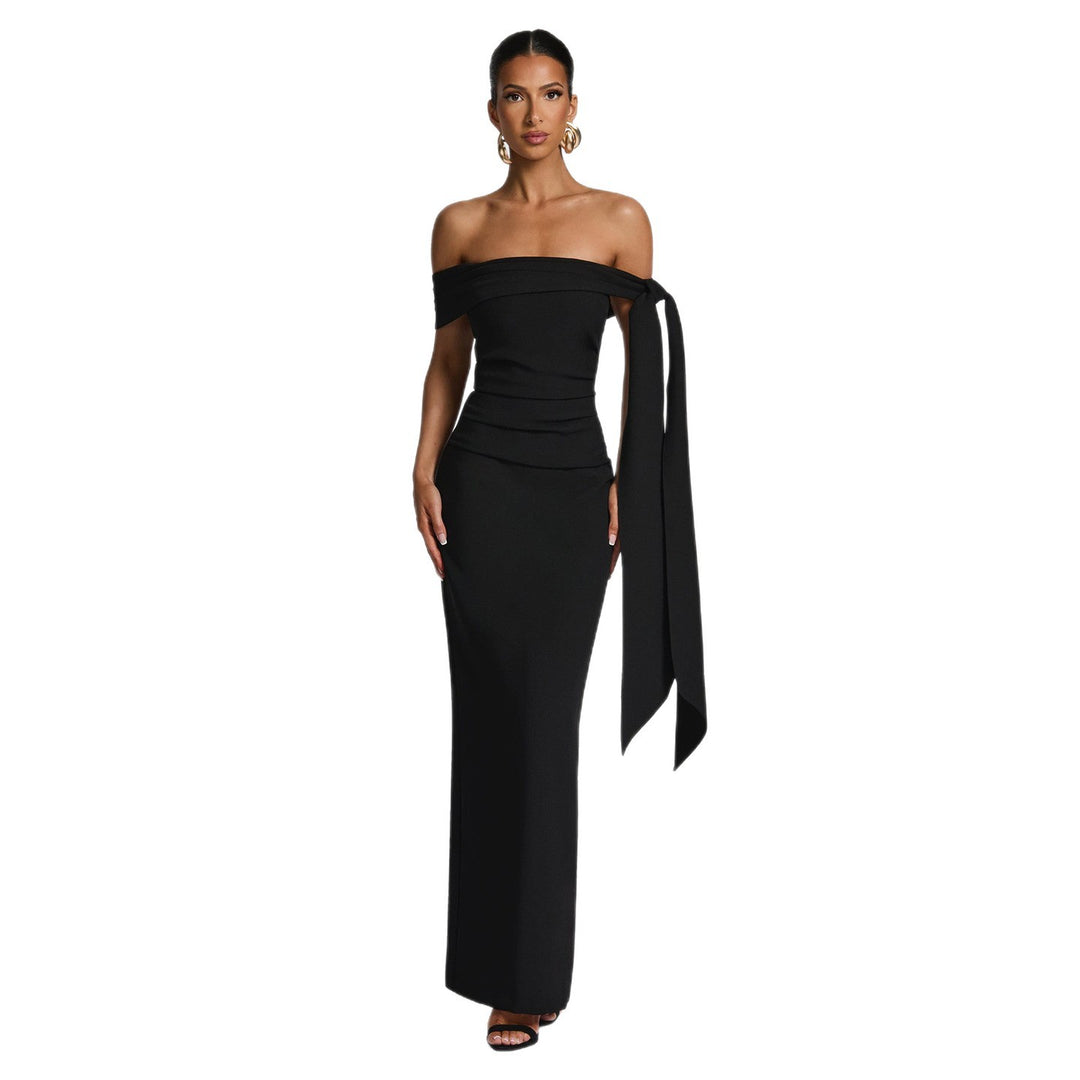 Damen Off-Shoulder Maxikleid mit eleganter Schleifenverzierung R&B