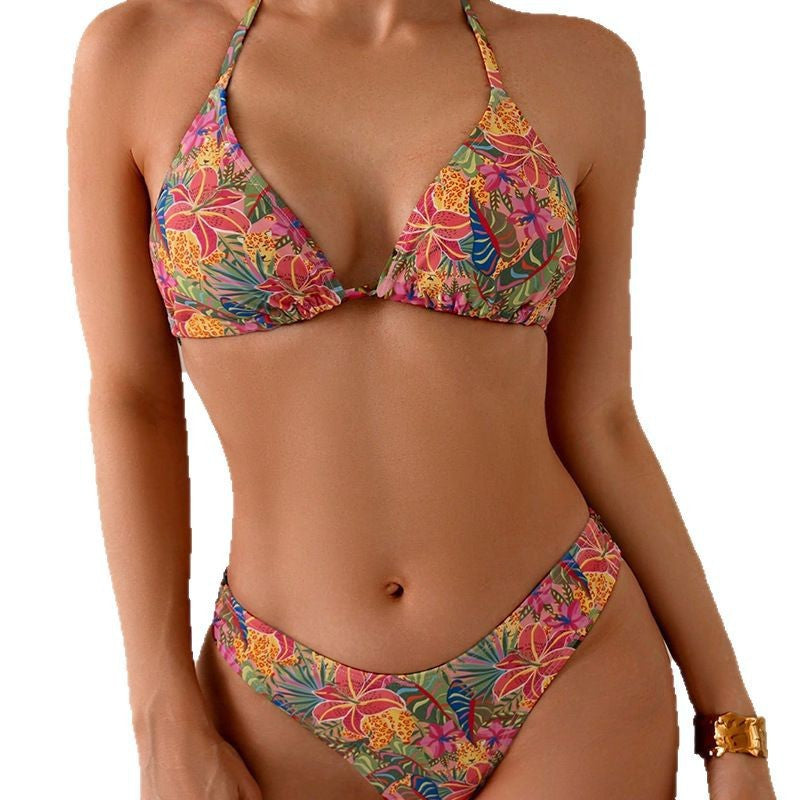 Damen Triangel-Bikini mit floralem Druck und verstellbaren Trägern