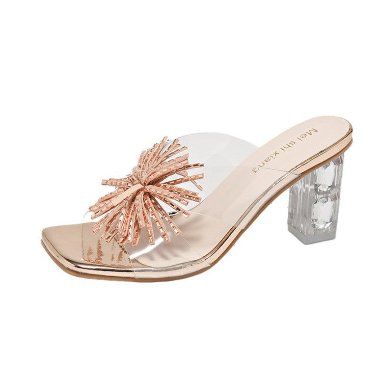 Damen glamouröse Mules mit funkelndem Blumenakzent R&B