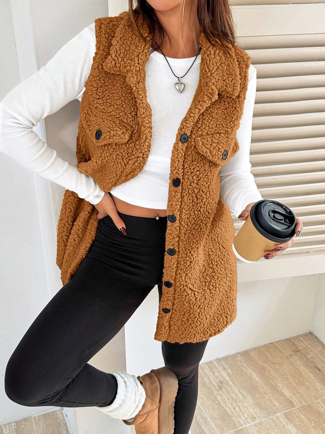 Damen Teddy-Weste mit Taschen R&B
