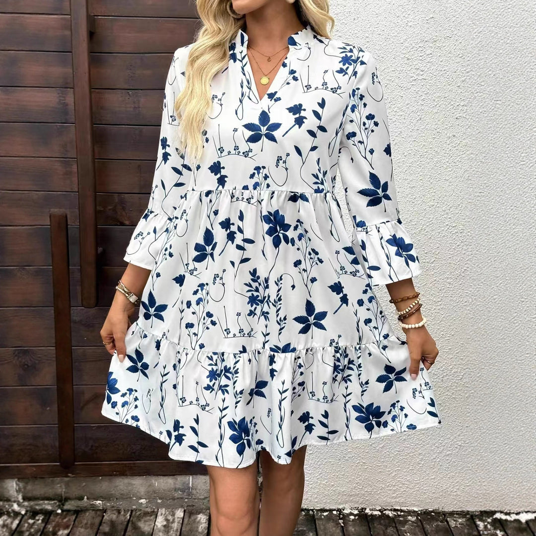 Damen Freizeitkleid mit floralem Design und Rüschen R&B
