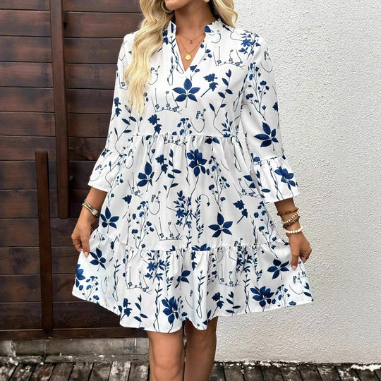 Damen Freizeitkleid mit floralem Design und Rüschen R&B