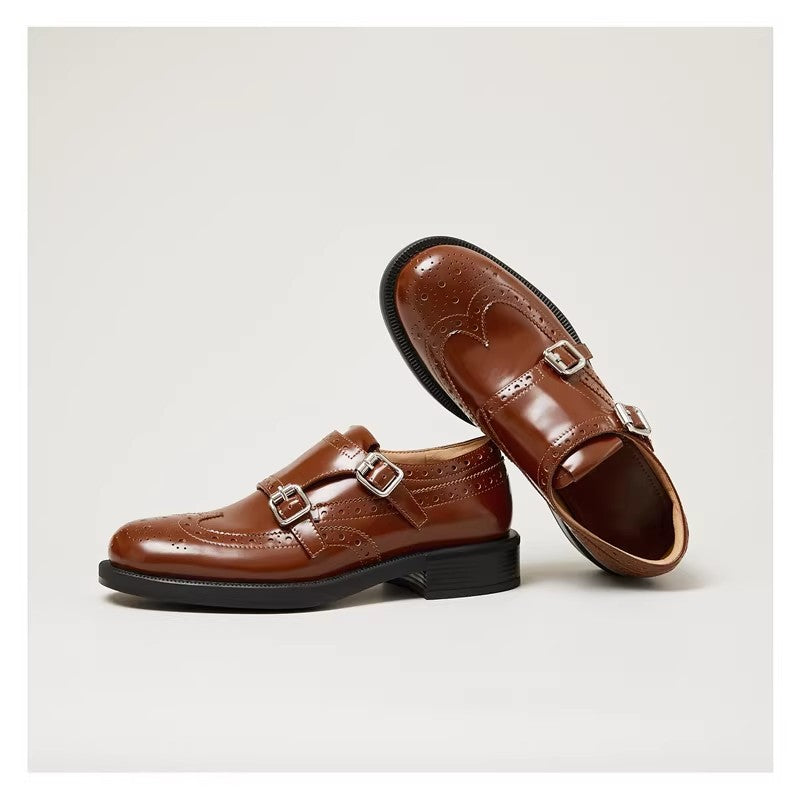 Damen elegante Doppelmonk-Schuhe mit dekorativen Perforierungen und edler Beschläge R&B