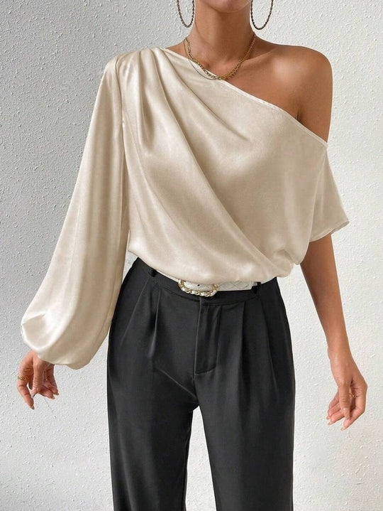 Damen elegante asymmetrische Bluse mit weiten Ärmel R&B